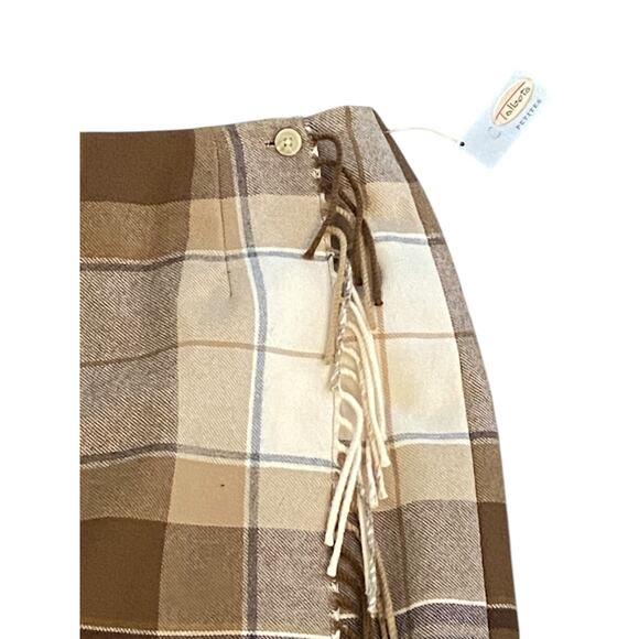 Vtg Talbots 100% LambsWool Wrap Midi Skirt Brown Tan Striped Plaid Size 10P NWT - Picture 2 of 7